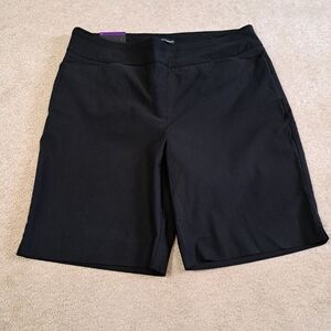 Hilary Radley Black Bermuda Shorts Pull On Women's Size 14 Stretch Tummy Control